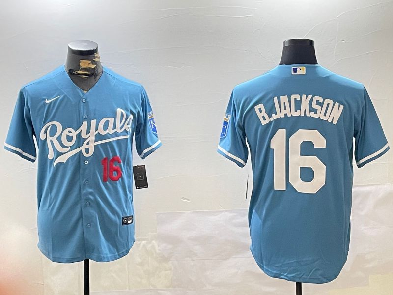 Men Kansas City Royals #16 B.Jackson Light Blue Game 2024 Nike MLB Jersey style 2